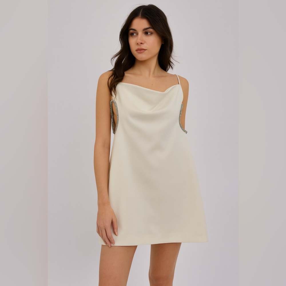 NWT ZARA Draped Rhinestone Mini Dress – Size L (Minor Fabric Pulls on Back)